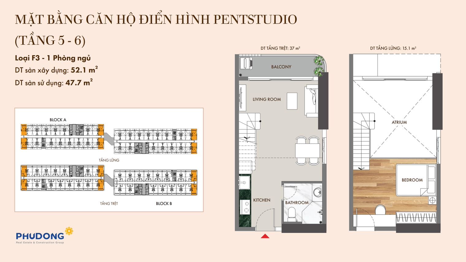 Loại F3 - 1 Phòng Ngủ